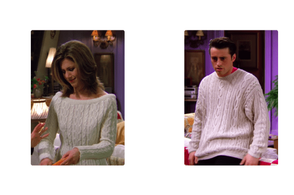 Characters from friends wearing the white sweater